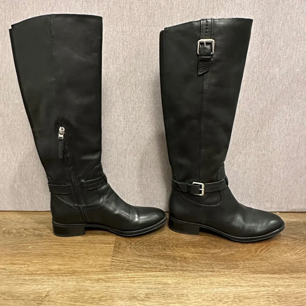 Sam Edelman‎ Ponce Black Soft Leather Riding Boots Knee-High Size 6.5